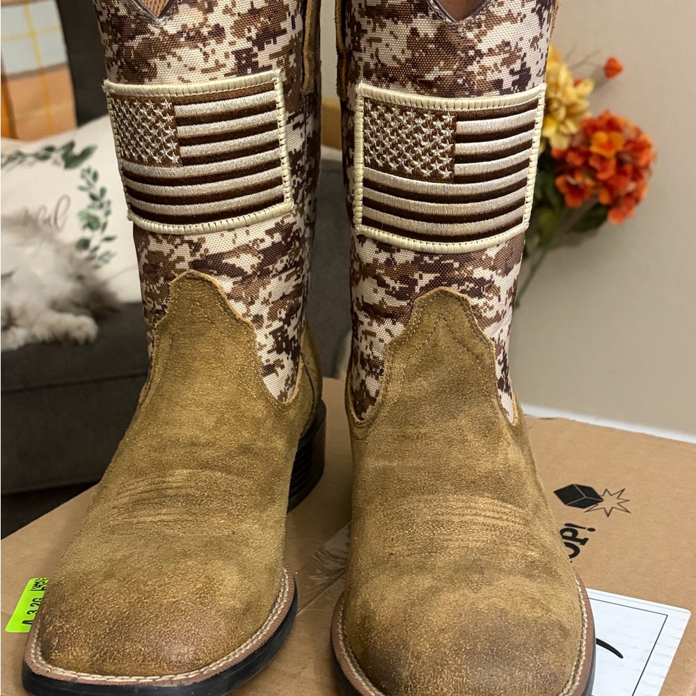 Men’s Ariat Brand Camouflage and American Flag Style Boots